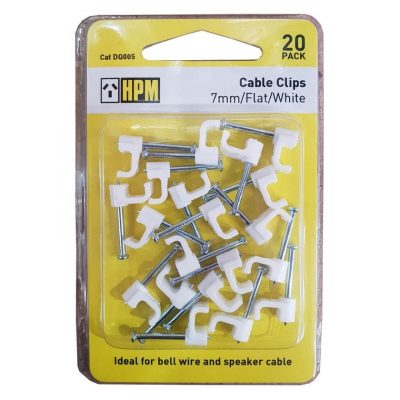 Hpm Electrical Cable Clip Flat 7mm White 20pk