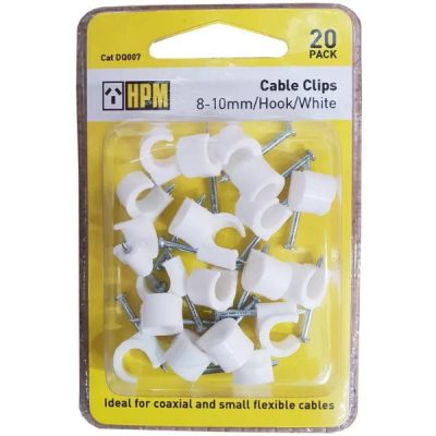 Hpm Electrical Cable Clip Hook 8-10mm White 20pk