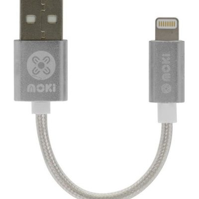 Moki Braided Lightning Syncharge Pocket Cable- Silver