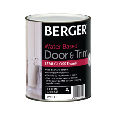 Berger Water Based Door & Trim Semi Gloss Enamel White 1l